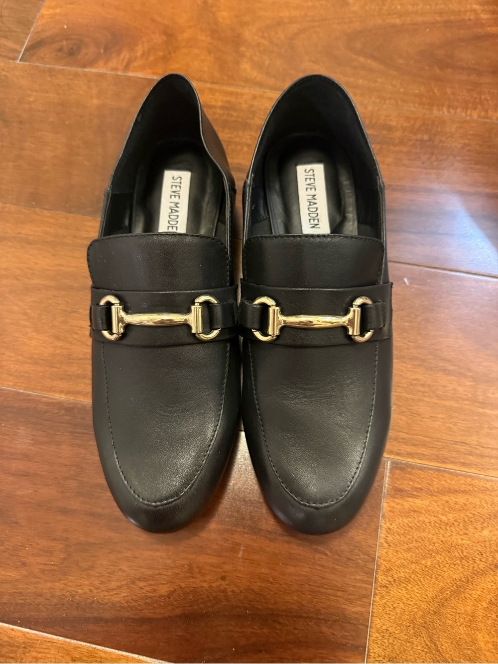Steve Madden Leather Loafers Black Gold Bit Women’s 7.5